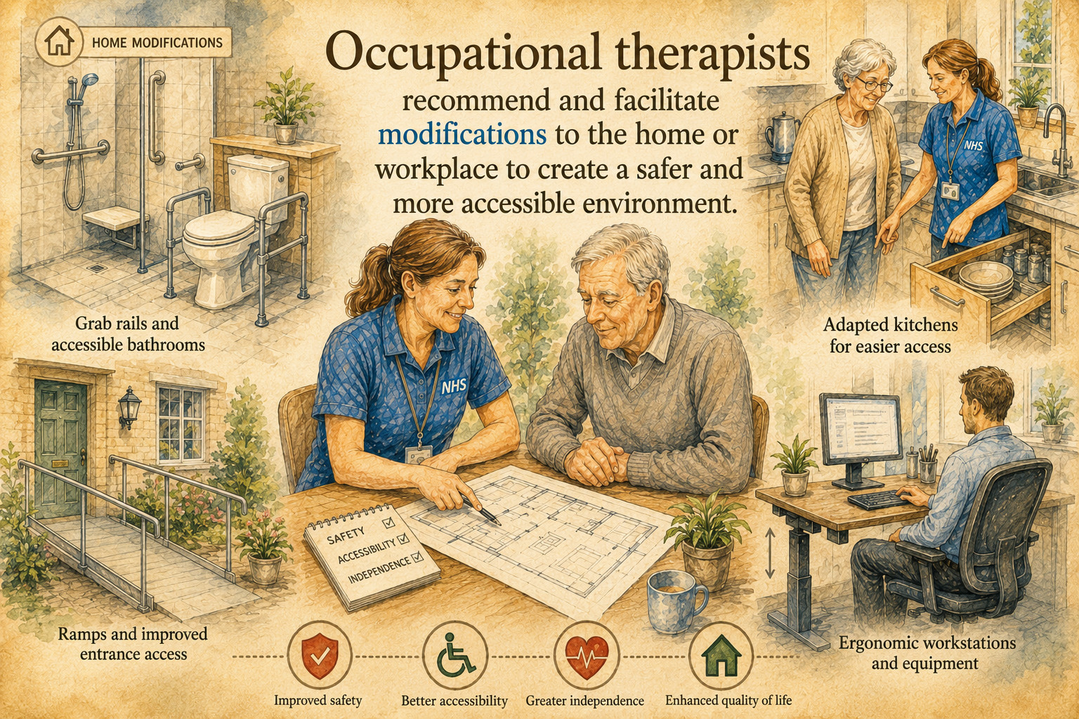 Occupational therapists recommend and facilitate modifications to the home or workplace to create a safer and more accessible environment. 